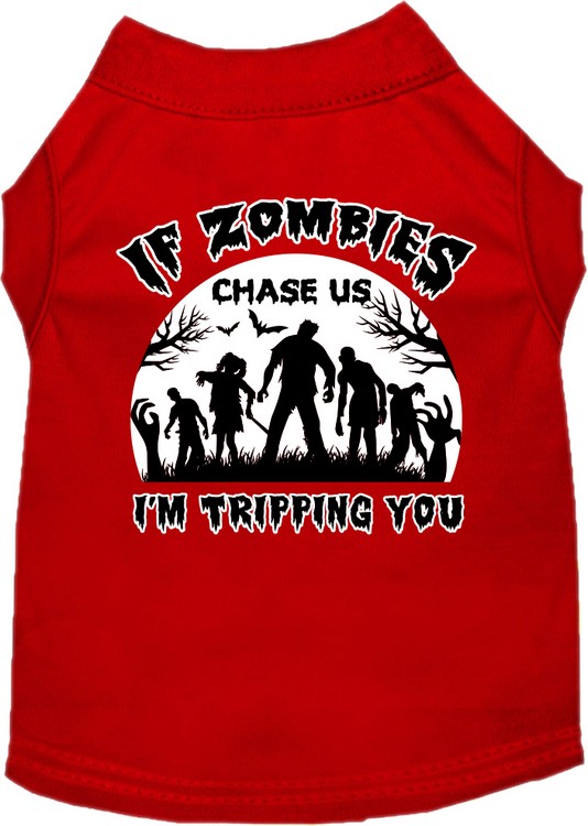 If Zombies Chase Us Screen Print Dog Shirt Red Size MD